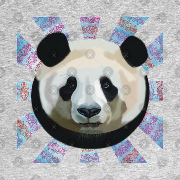 Striking Panda bear on Paisley patterned sun rays by KateVanFloof